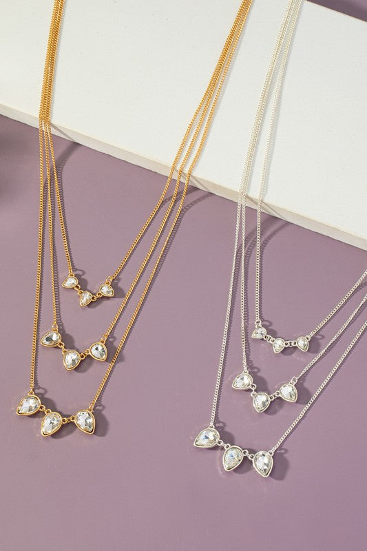 3 row teardrop stone charm necklace