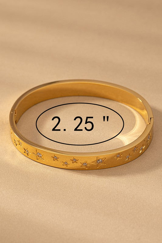 Waterproof stainless engraved star hinge bangle