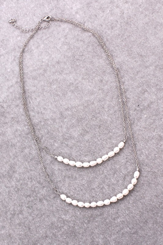 PEARL DOUBLE LAYERED CHAIN LINK NECKLACE