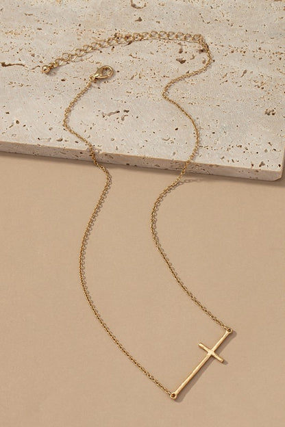 Hammered Sideways Cross Necklace