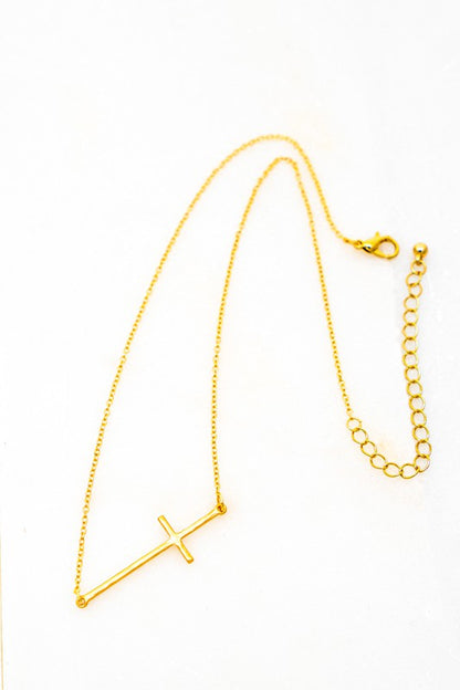 Hammered Sideways Cross Necklace