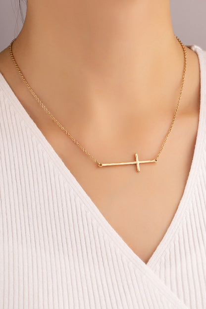 Hammered Sideways Cross Necklace