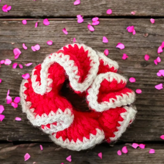 Handmade Crochet Red & White Hair Scrunchie