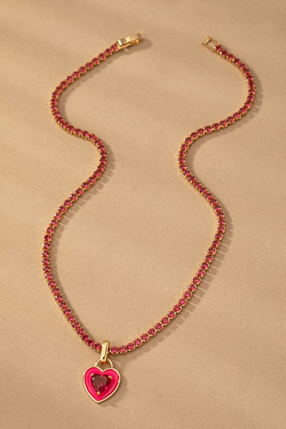 AAA CZ HEART RHINESTONE CHAIN NECKLACE