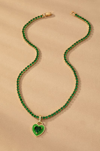 AAA CZ HEART RHINESTONE CHAIN NECKLACE