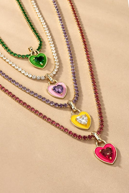 AAA CZ HEART RHINESTONE CHAIN NECKLACE
