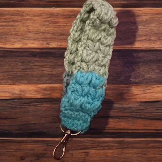 Handmade Crochet Keychain Strap - Green and Blue