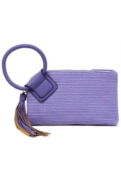 Canvas Cuff Handle Tassel Wristlet Clutch