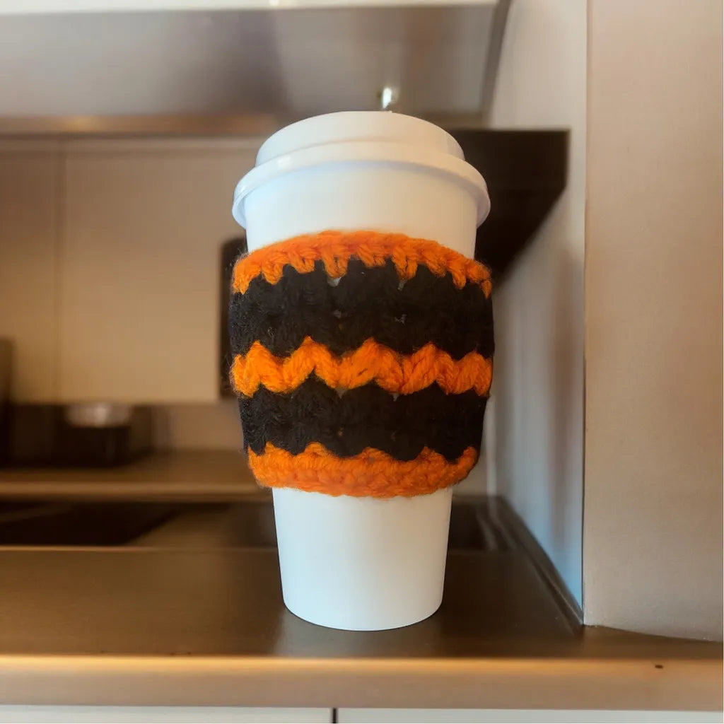 Handmade Black and Orange Crochet Cup Cozy
