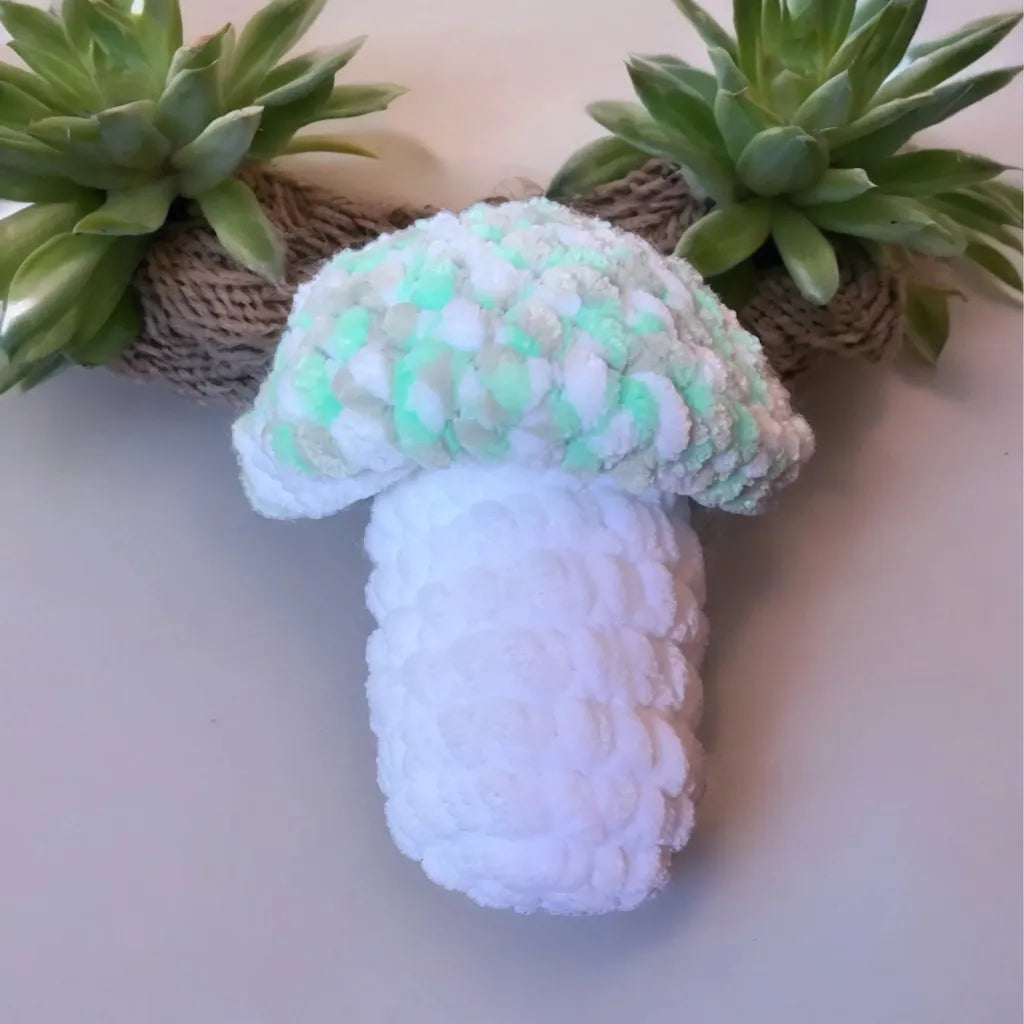 Handmade Plush Mushroom - White and Mint Green