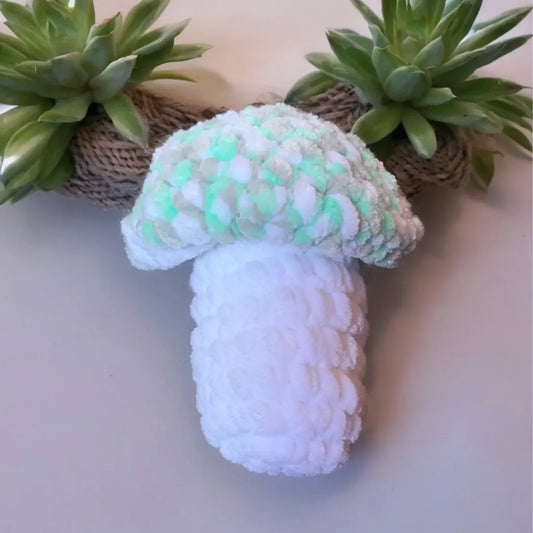 Handmade Plush Mushroom - White and Mint Green