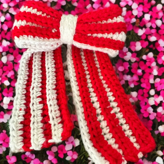 Handmade Crochet Red and White Bow Accessory