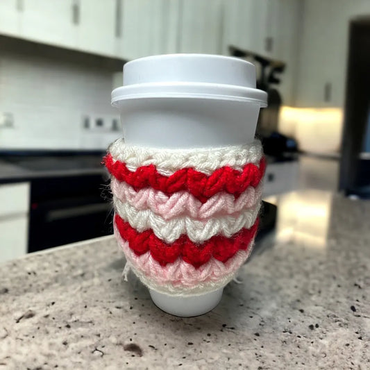 Handmade Crochet Zigzag Cup Cozy - Red & Pink