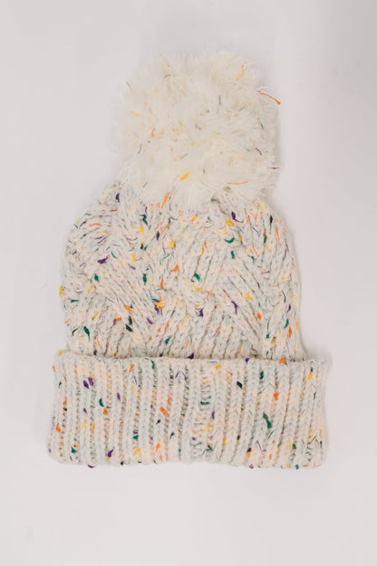 Cover Your Ears Pom Pom Beanie in Ivory