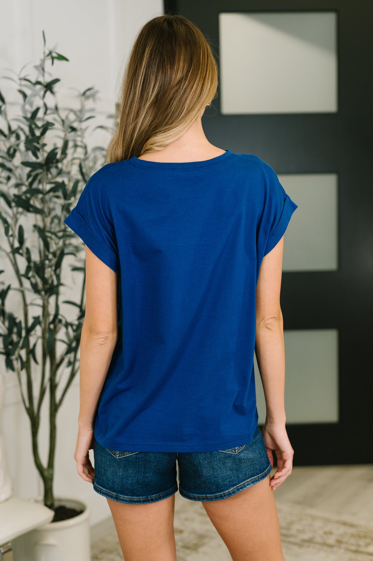 It Starts Here Basic Rolled Sleeve Tee in Lt Navy