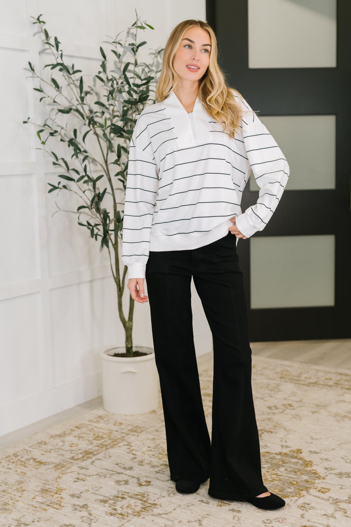 Just My Stripe Zipper Top