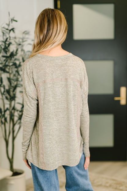 Never Been So Sure Lace Accent Henley Top in Taupe