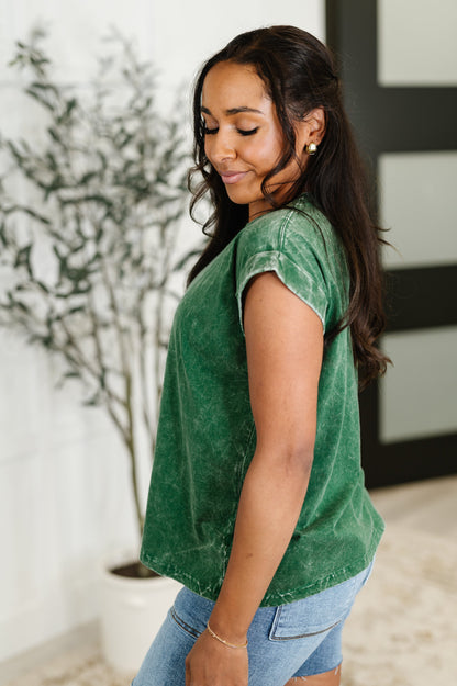 Top That Mineral Wash Tee in Dark Green