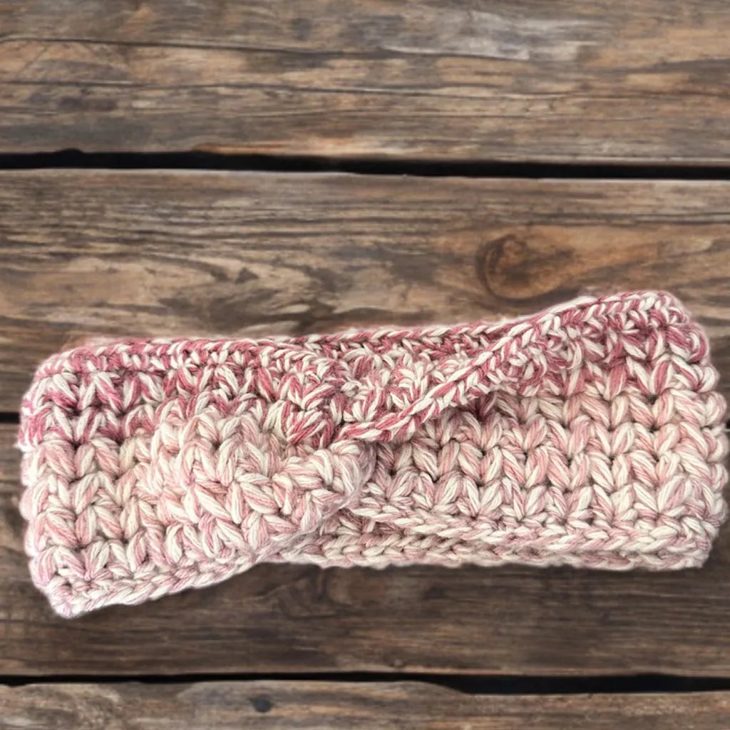 Handcrafted Crochet Headband - Pink and Cream