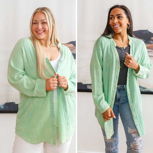 Corey Button Up Top In Vintage Green